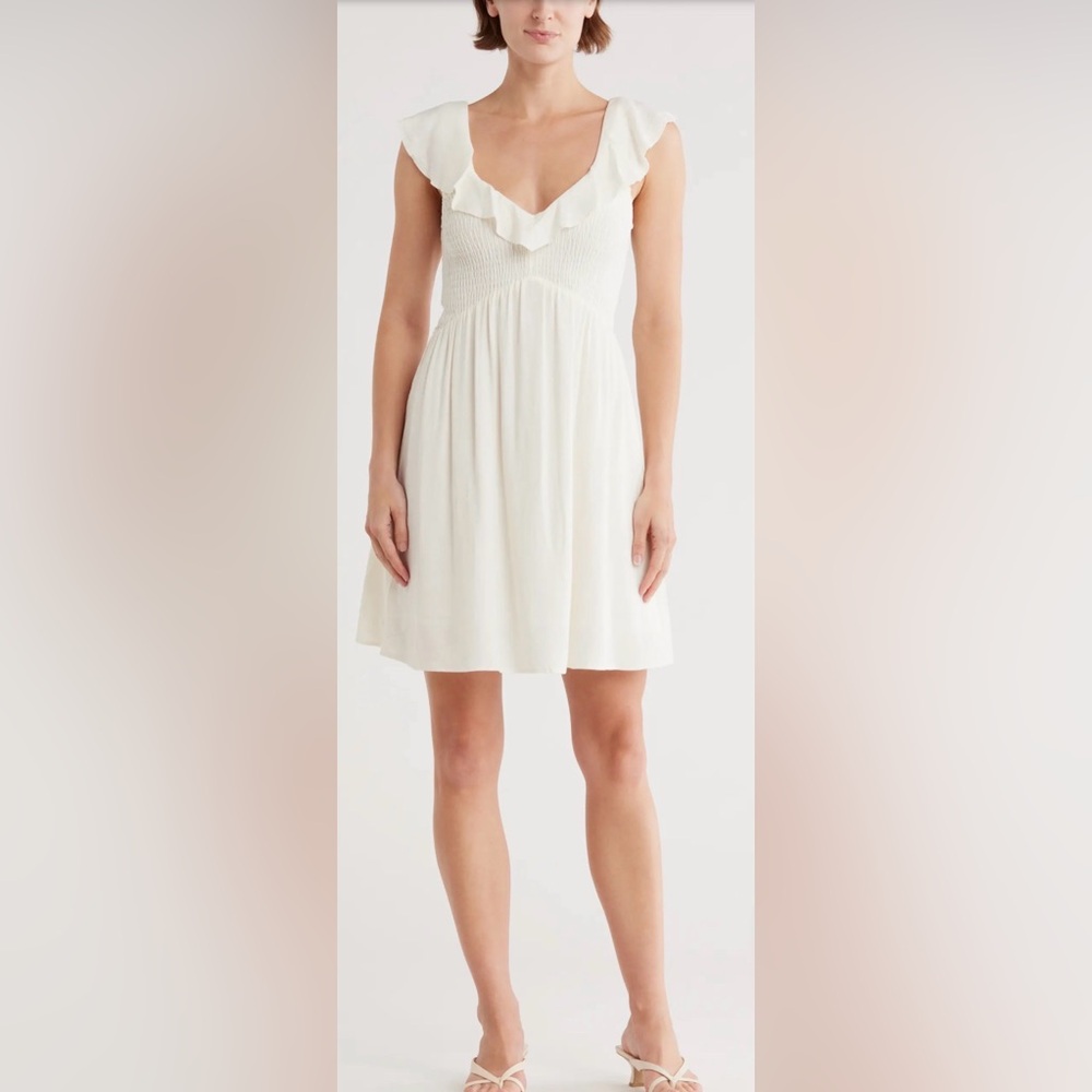 Topshop Stripe Ruffle Cotton Blend Minidress, Size 6 but fits 2-4 US
